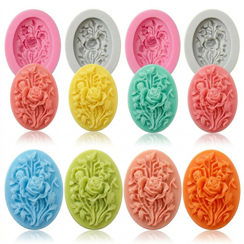 Soap Making Organic - 4 Silicone mold with flower shape，Easy-to-demold